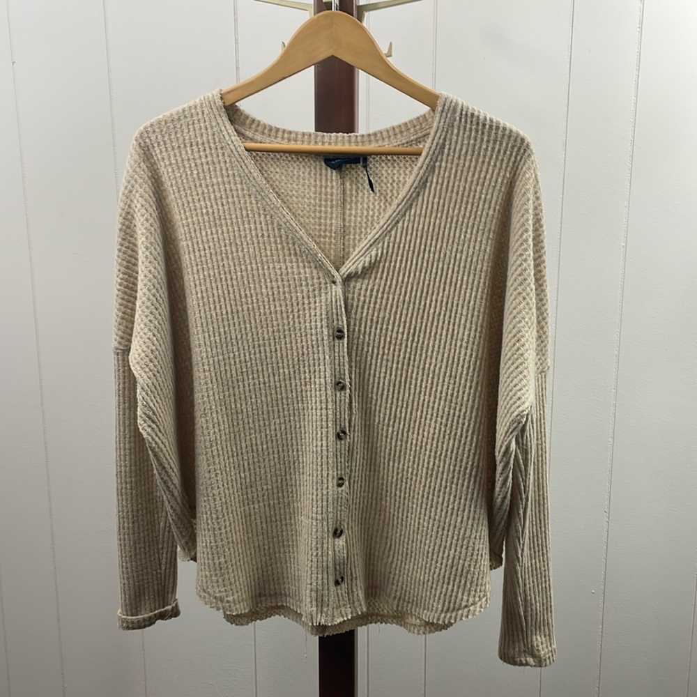 Out from Under Beige Waffle Knit Button Up Cardigan